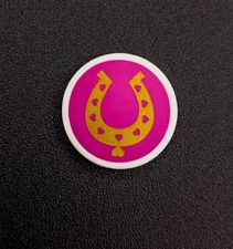 Lego - 1x - Gold Hufeisen - Baustein Aufdruck - 2x2 - Dunkelrosa - 14769pb180