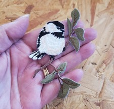 Chickadee On A Branch - Bird - Embroidered Iron On Applique Patch