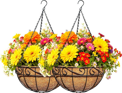2 Pack 12 Inch Black Metal Hanging Basket Hanging Planter with Coco Coir Liner H