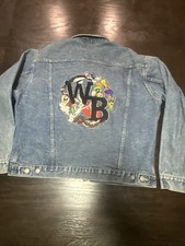 Vintage Looney Tunes Jacket Large Blue Denim Trucker Warner Bros WB