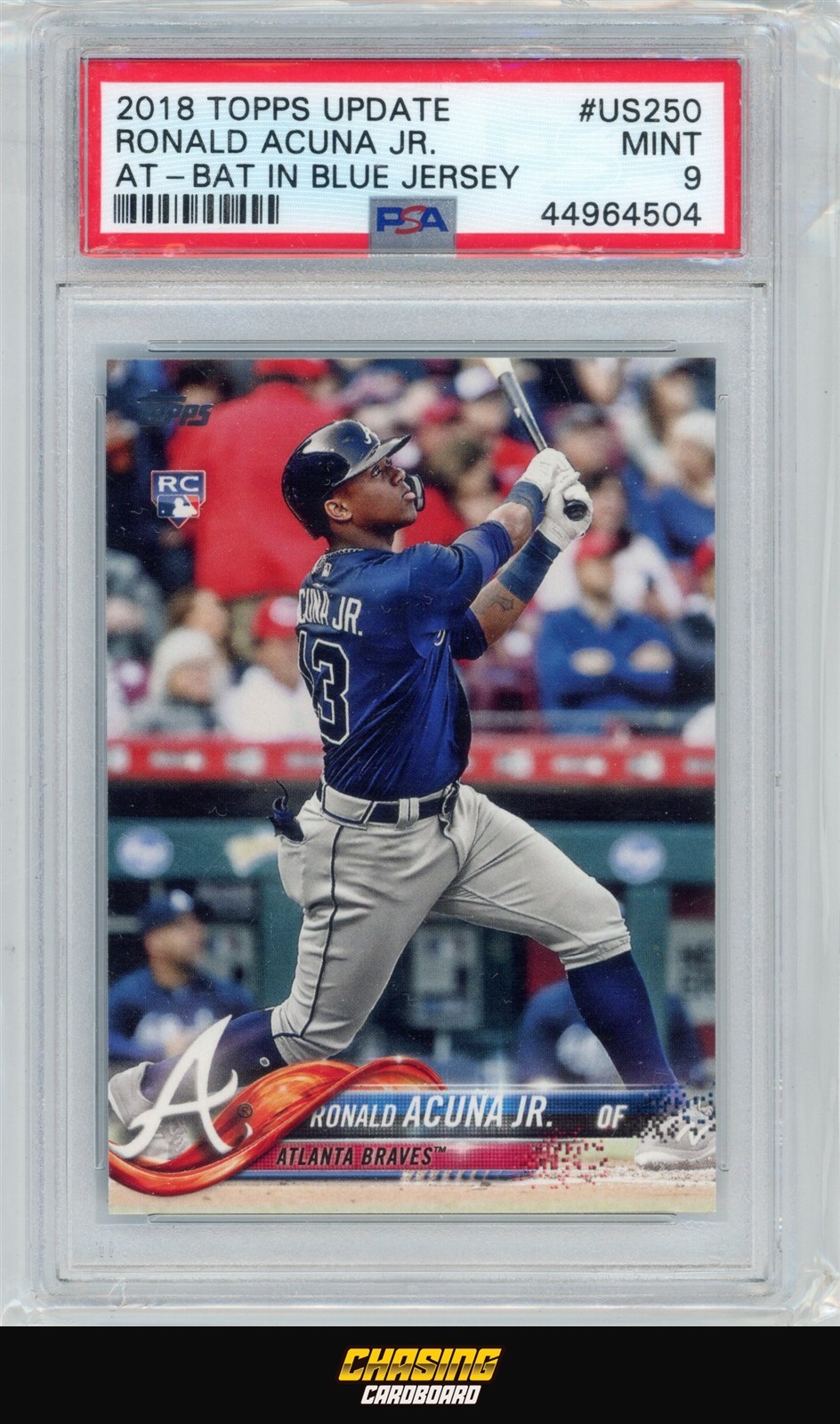 2018 Topps Update RONALD ACUNA JR. RC Rookie At Bat Blue Jersey PSA 9 MINT O95 view 1