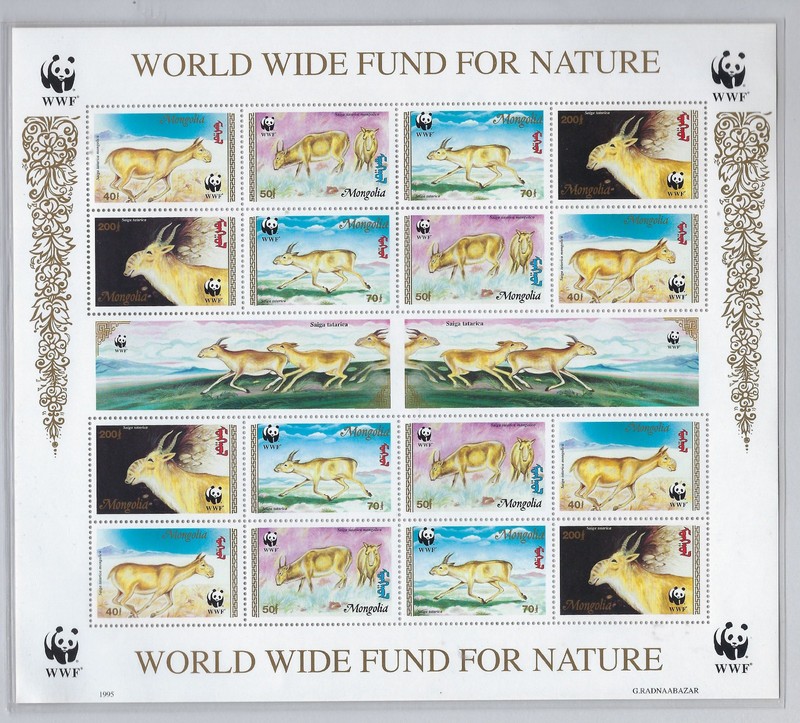 Mongolia/ 1995 / #2212a / WWF / Saiga / MS of 16 Stamps / MNH / 306-1