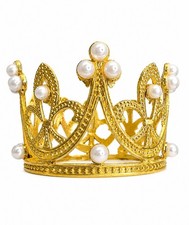Vintage Miniature Gold Tone Crown Tiara Faux Pearl Ornate Princess Decor
