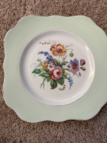 2x Colclough England Bone China Square Salad Plate Blue & Green 8.2" VGC-EUC - Picture 2 of 5