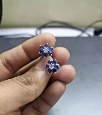 2Ct Round Cut Lab Created Blue Sapphire Halo Stud Earrings 14K White Gold Plated