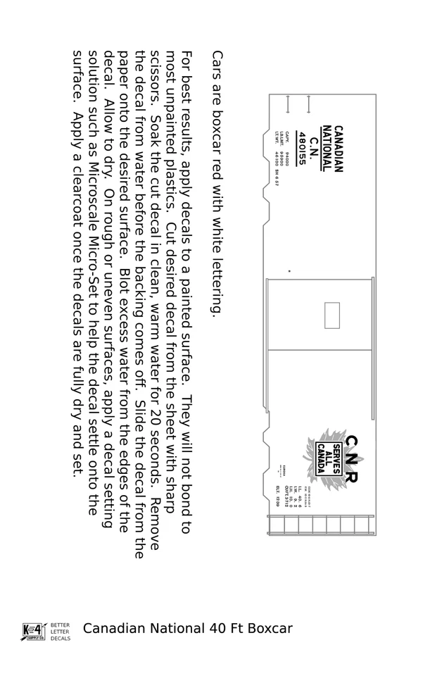 K4 HO Scale Decals Canadian National 40 Ft Steel Boxcar White & Green Maple Leaf - Image 2 of 3