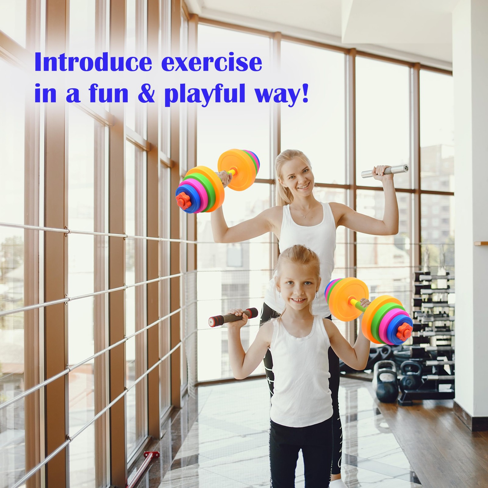 Kiddie Play Kids Weight Set Barbell Dumbbells | kids Exercise Equipment for T...