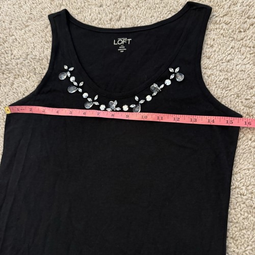 LOFT Jewel Embellished Tank Top Women’s XS Petite XSP Black Sleeveless Cotton - Picture 3 of 8