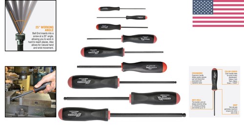 Versatile 9-Piece Balldriver Screwdrivers - ProGuard Finish & ComfortGrip Handle - Picture 2 of 10