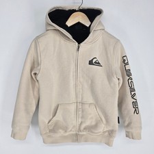 Quiksilver Hoodie Full Zip Up Boys M 10/12 Beige Sherpa Lined Logo Sweatshirt
