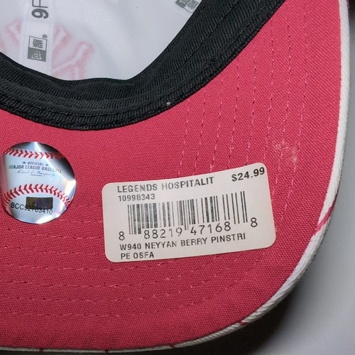 MLB NY Yankees Women's New Era 9Forty Adjustable Cap White w/ Pink Pinstripes - Picture 9 of 16
