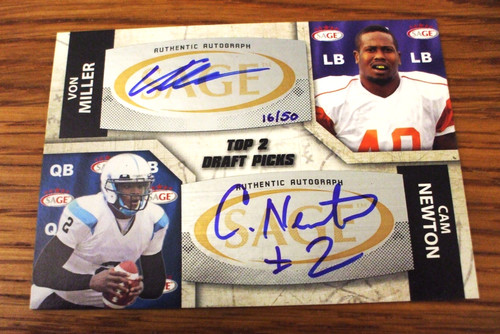2011 SAGE TOP 2 DRAFT PICKS CAM NEWTON/VON MILLER 16/50 AUTO NFL ROOKIE #A-87