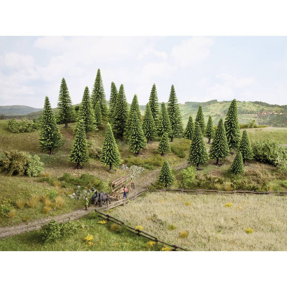 Sapins miniatures NOCH 32825 vert foncé de 35 à 90 mm pour modélisme, lot de 25