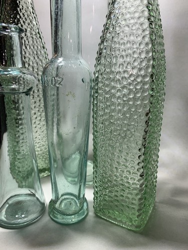 Lot of 5 Light Aqua Green Glass Bottles Vases Display Centerpiece - Picture 4 of 10