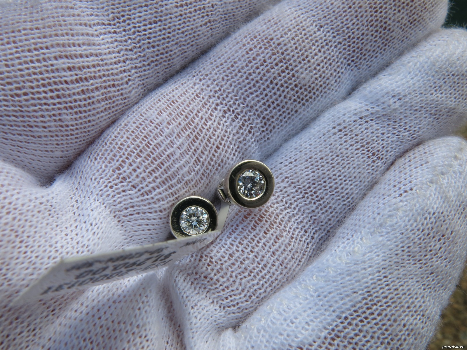 Earrings Studs White SOLID GOLD 18K Platinum SOLI… - image 7