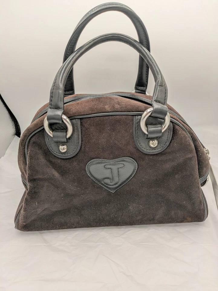 Juicy Couture Vintage Bowler Bag Velvet Brown/Black Silver Embroidery Y2k 2000s - Image 4 of 4