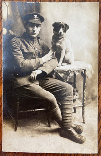 SOLDIER & DOG GREAT WAR c1915 WW1 Real Photo Post Card NORTHUMBERLAND FUSILIER