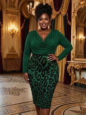 Long Sleeve Cowl Neck Leopard Print Midi Dress