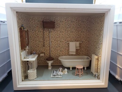 Dollhouse Miniature Room Box Vignette Bathroom Scene Artisan Items 1:12