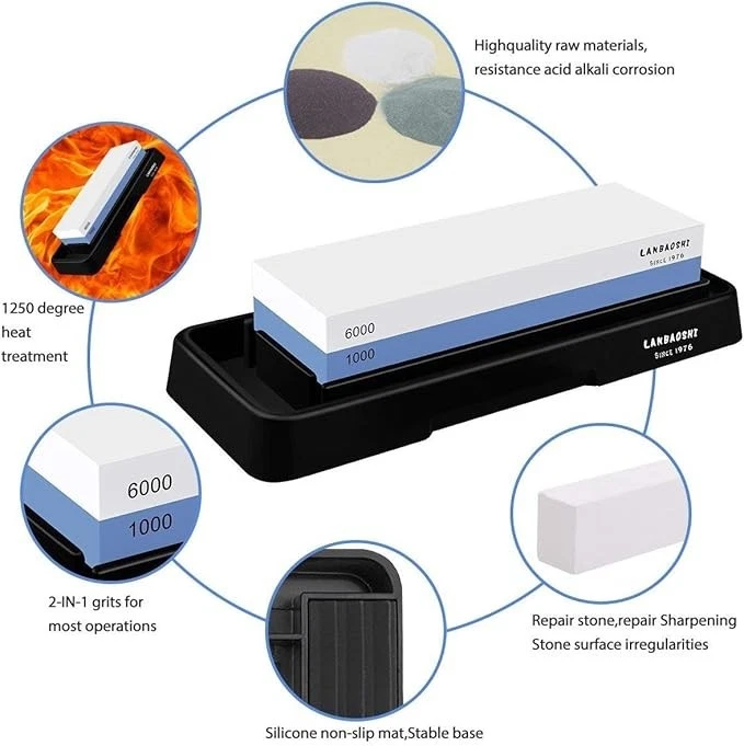 Juego de piedras de afilar cuchillos Whetstone 1000/6000 grano doble lado con guía de ángulo Foto 4 de 4