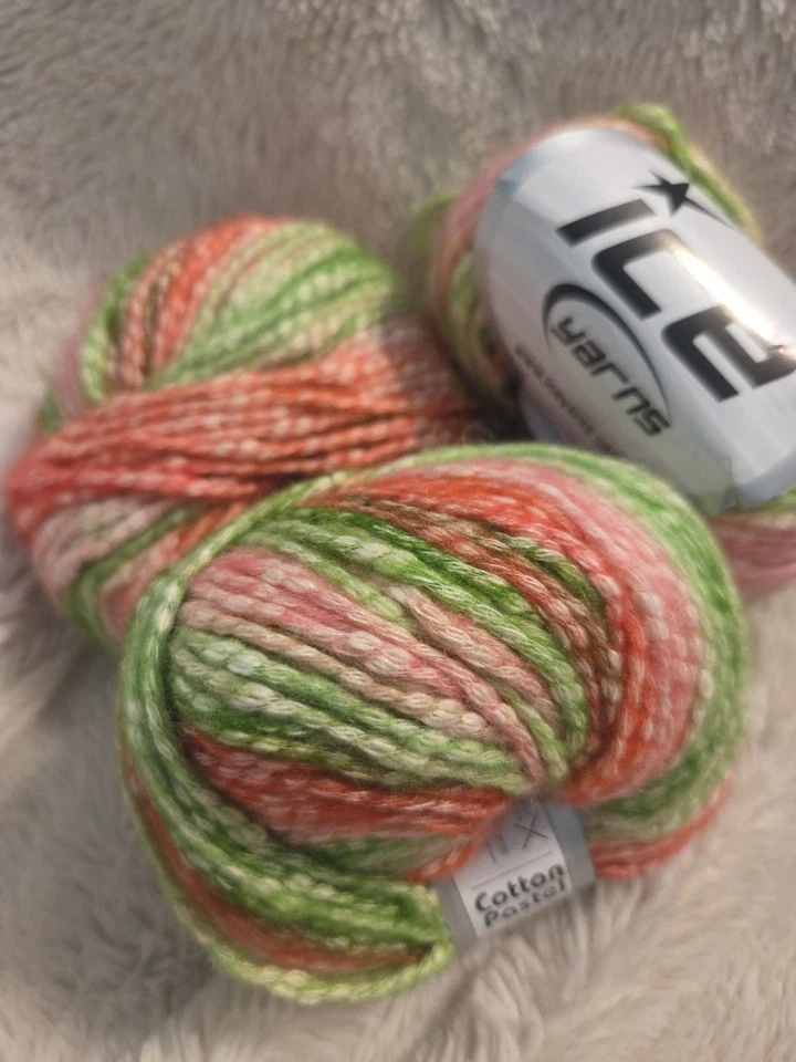 Fios de gelo algodão rosa pastel verde aposentado NOVO Três 50 gramas por novelo - Imagem 3 de 4