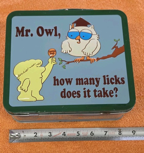 Tootsie Roll Tin Lunch Box Green Mr Owl How Many Licks Embossed Collectible