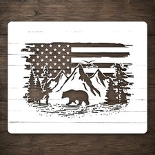 American Flag with Bear and Mountains Reusable Mylar Stencil Stencil Template