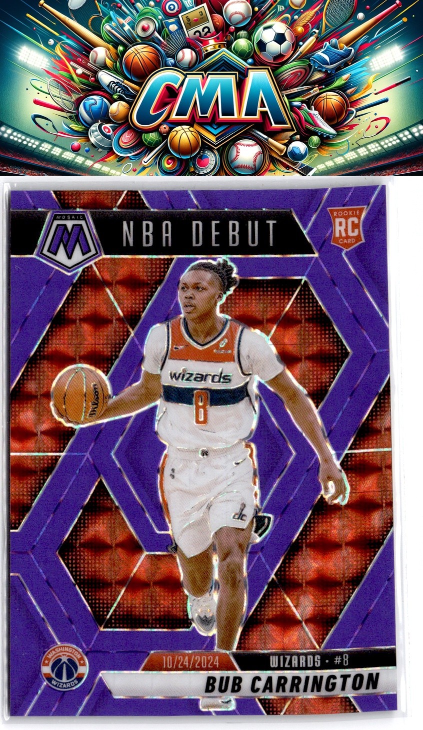 2024-25 Panini Mosaic #259 Bub Carrington Purple Fluorescent Mosaic #/249