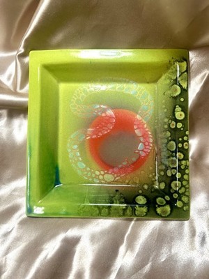 Annica Sandstrom Lindean Mill Studio Art Glass Dish Signed Green Abstract 6 