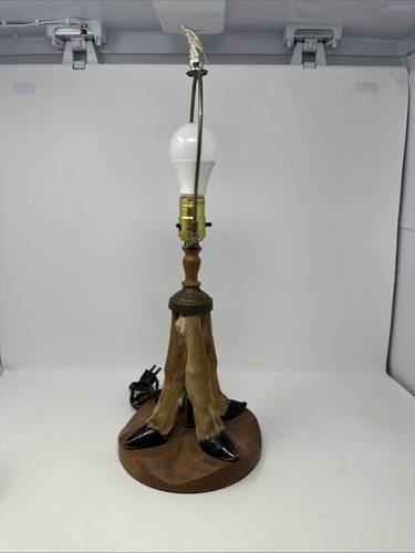 Vintage Rustic Deer Foot Lamp & Shade White Tail Deer Hunting Lodge Cabin Decor - Picture 7 of 7