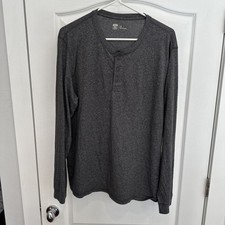 Mens Route 66 Gray Long Sleeve Pullover Shirt Large 3 Button Front
