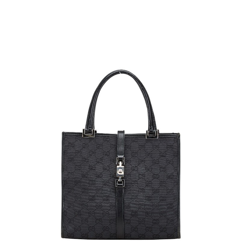 Gucci GG Canvas Jackie Tote Bag 002.1065 Black Canvas Leather Women s GUCCI Used
