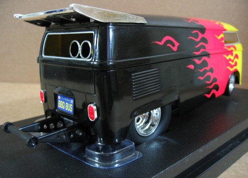 HotWheels Customized VW Drag Bus Yellow Red Black with Flames Die Cast 1:18 NEW - Picture 6 of 12
