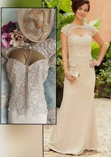 Joanna hope Beige gold lace 20s Mother Deco wedding bride evening maxi dress 28