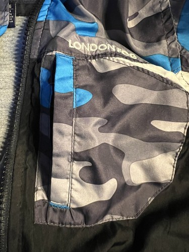 London Fog Boys Jacket Teal Gray Black Camo Windbreaker Size 5/6 - Picture 6 of 9