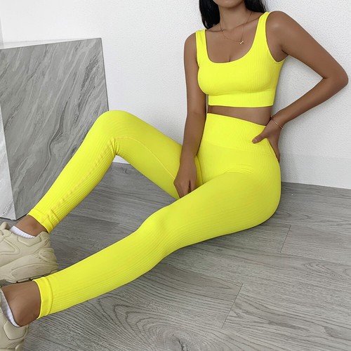 Women's 2Pcs Set Vest Leggings Suit Fashion Sexy Sports Fitness Gym Yoga Set - Picture 14 of 26