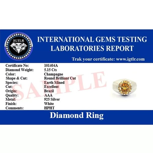 Certified 3.45 Ct Treated Champagne Diamond Solitaire Ring in 925 Silver. - Picture 8 of 8