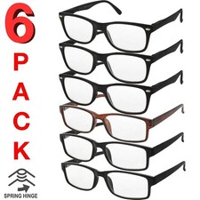 MENS WOMENS READING GLASSES UNISEX SPRING HINGE 6 PACK READERS BULK NEW READER