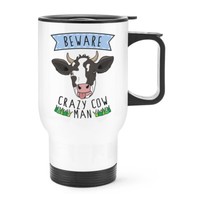 Beware VerrüCkte Kuh Mann Reise Becher Tasse Mit Griff - Lustig Tiere Scherz