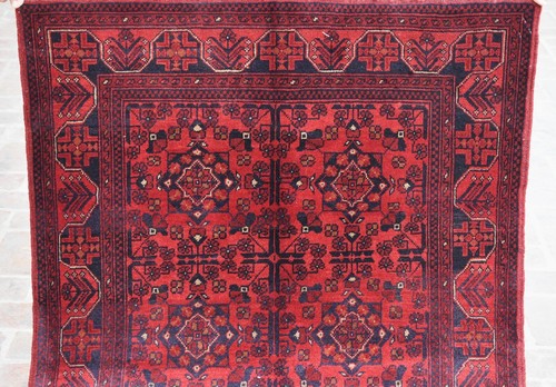 Handgeknüpfter Afghan Bokhara Vorleger 3x5 Fuß Rot Geometrisch Stamm Nomadenteppich - Bild 2 von 10