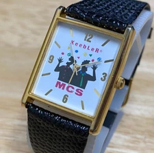 Vintage Keebler MCS Mens Hot Style Rectangle Gold Tone Quartz Watch~New Battery