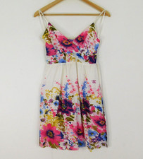 Purple White Floral Summer Dress Size Small Bright Lined