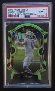 2020 Select Die-Cut Neon Green Prizm #44 Justin Herbert RC Rookie Card PSA 10