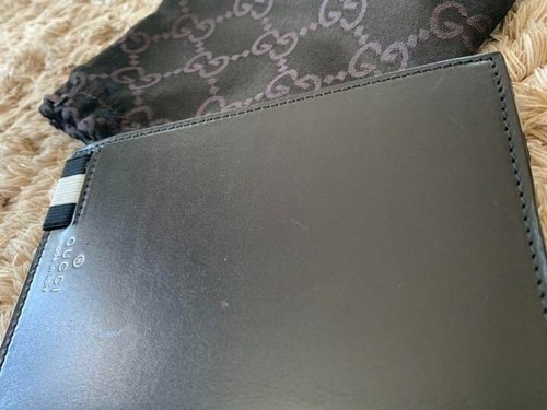 GUCCI Photo Frame Black Leather Foldable Rubber band with GG Monogram Case Italy - Picture 8 of 11