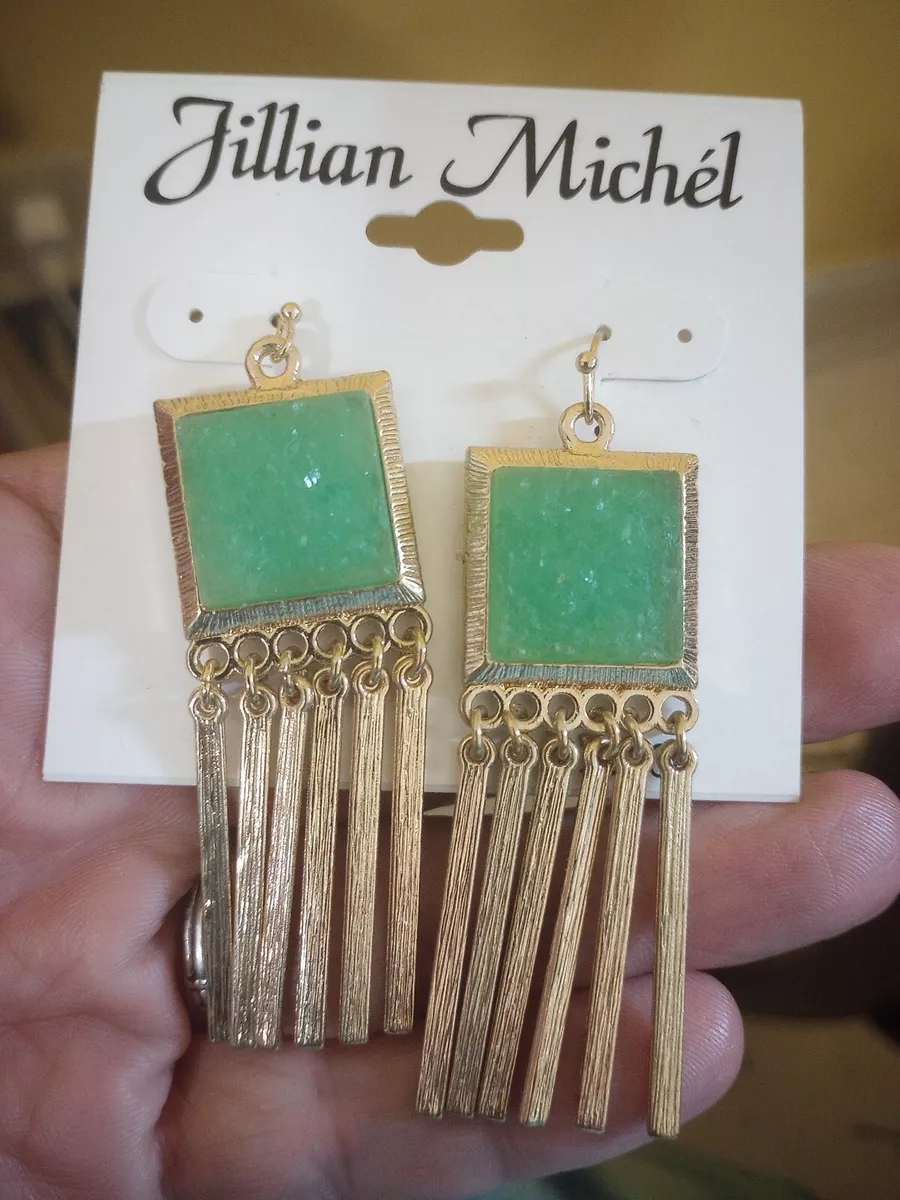 Designer Jillian Michel Faux Druzy Dangle Earrings Fringe Light