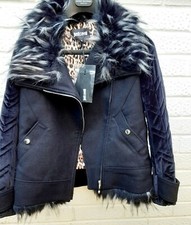 Just Cavalli Wool Jacket Fur Trim Coat 8 / 36 / 40it Black New