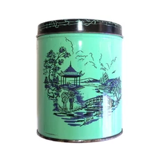 VTG Cherrydale Farms Japanese Art Tin W/ Silver State Twirling Fundraser Sticker