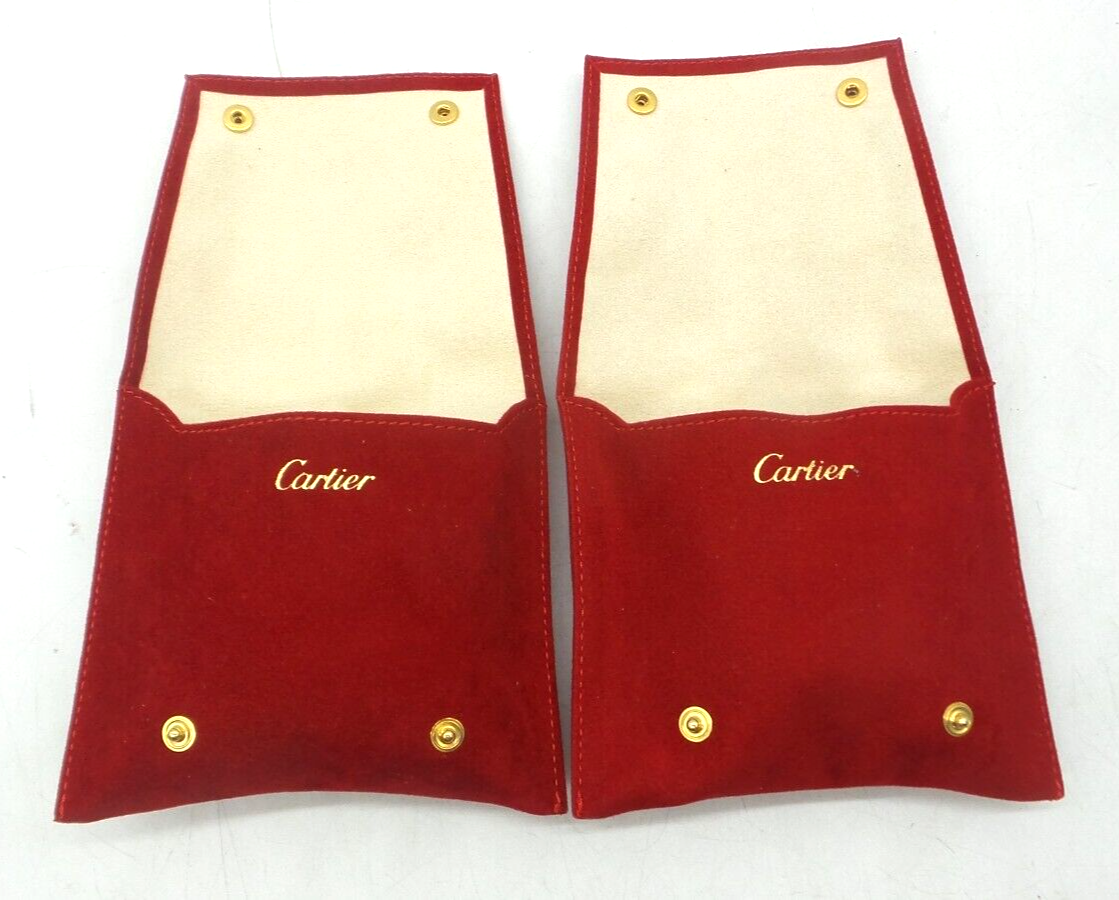 Set Of 2 Cartier Velor Accessory Watch Case Mini Pouch Red & Gold