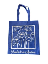 New Proud To Be An American Reusable Shopping Tote Bag W/ Flowers