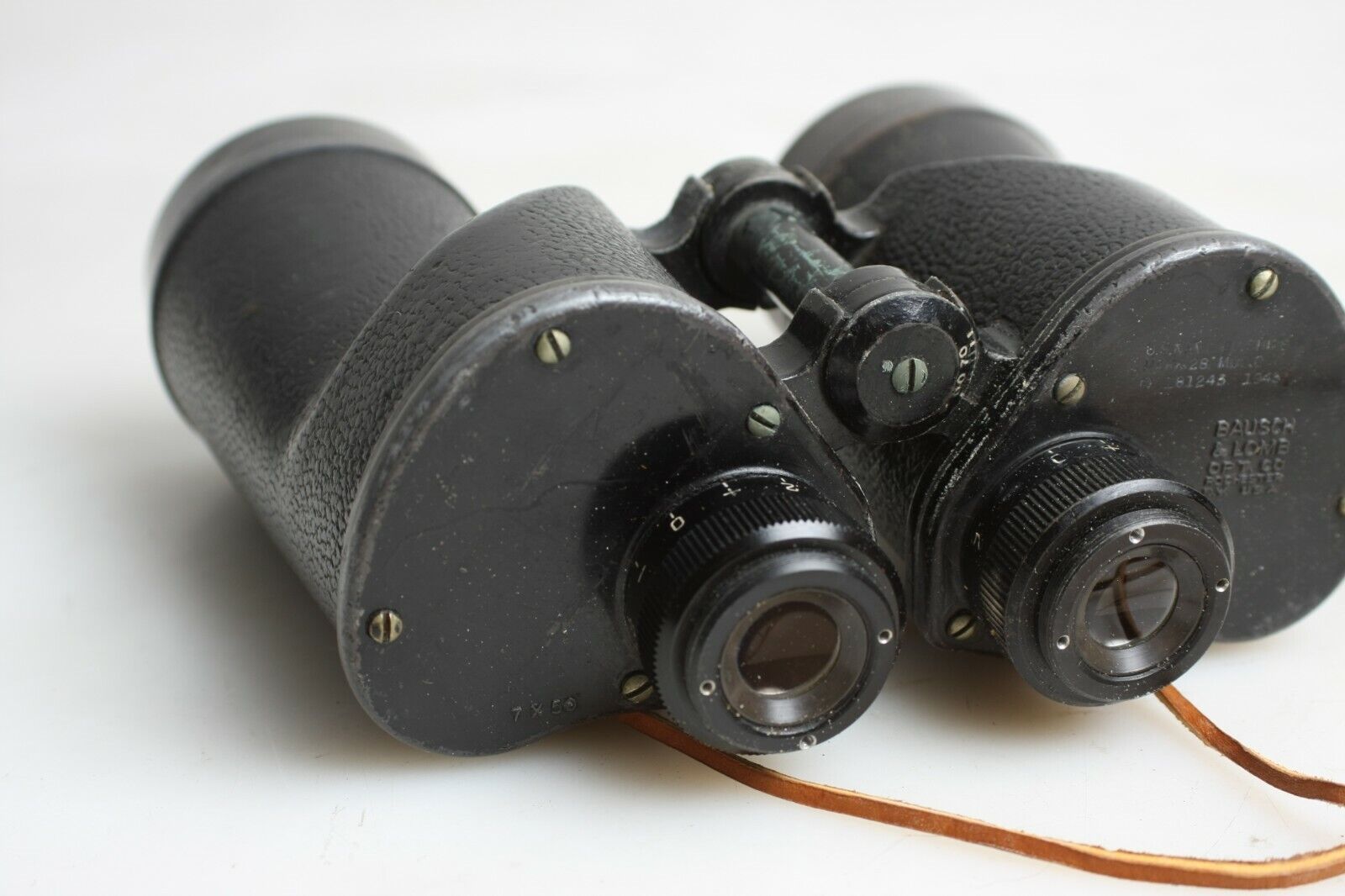 1943 WWII Era Bausch & Lomb Mark28 Mod 0 7X50 Binoculars with Case 